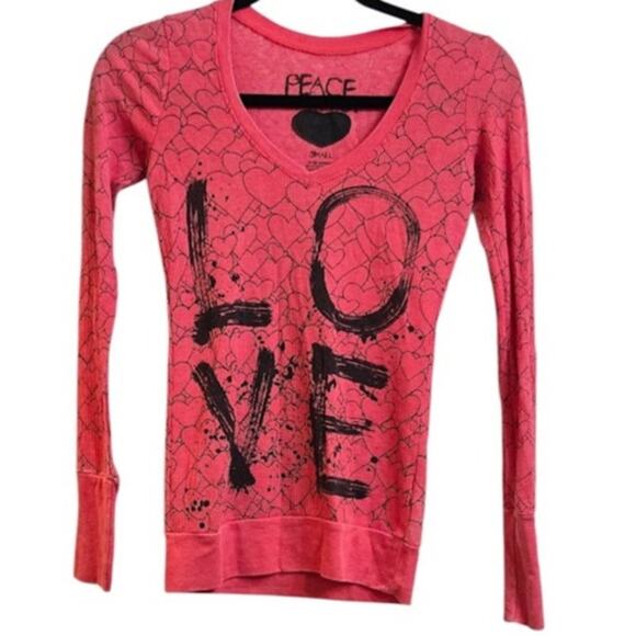 Peace Generation Red‎ Graphic Long Sleeve Shirt Women's Size Small - Picture 2 of 4